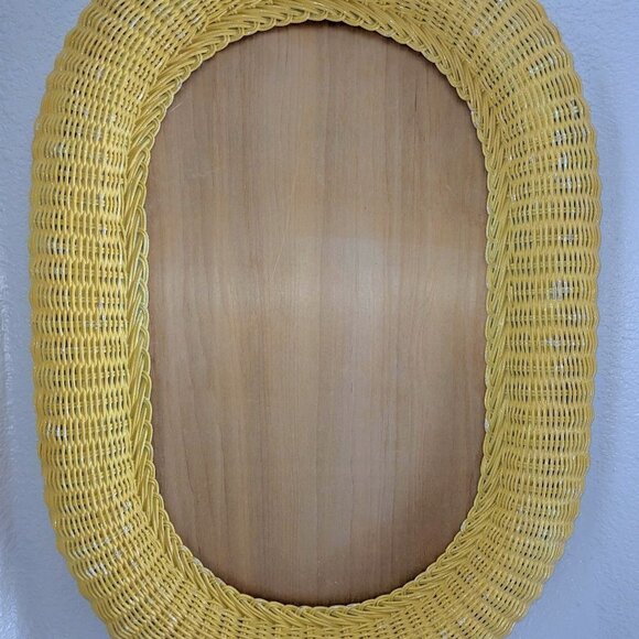 Vintage Natural Wicker Wall Mirror 1960s Frame ~29.5"x20" - Picture 5 of 10